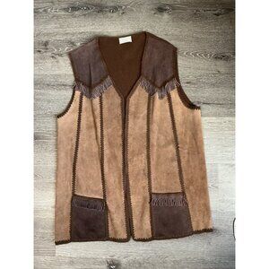 Vintage Lane Bryant Fringe Leather Front Sweater Vest XL Festival Western Wear